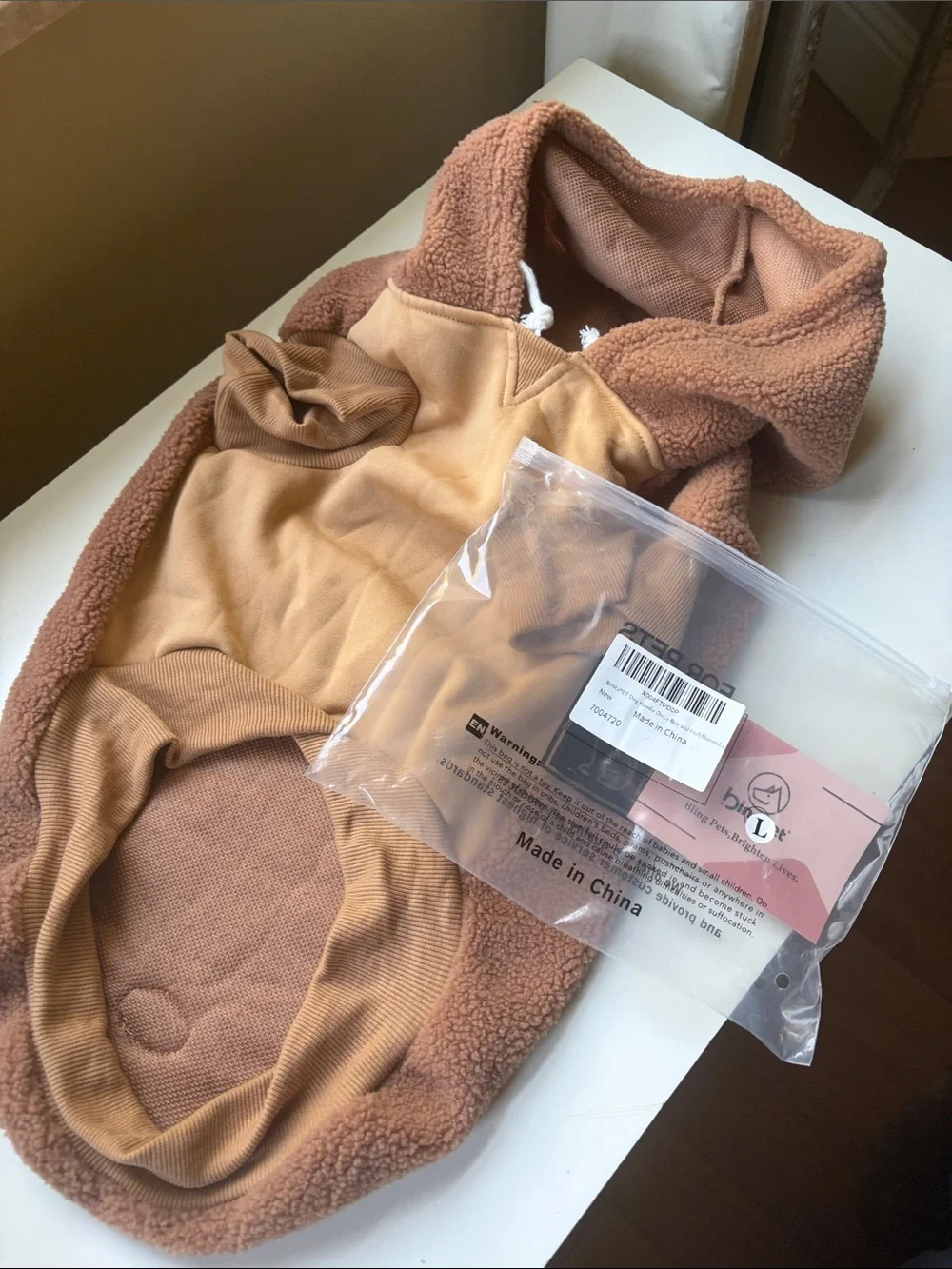 Anthropologie Cozy Brown Sherpa Hoodie for Dogs